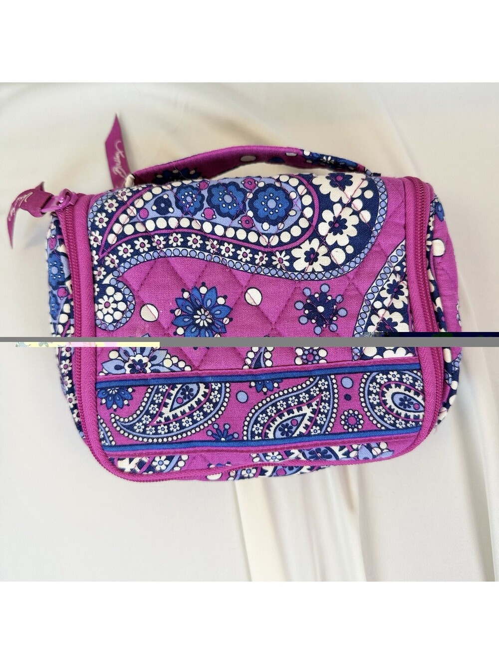 VERA BRADLEY Pink Purple Paisley Cloth Cosmetics Bag Purse 6.5x5.5x2" Hanger